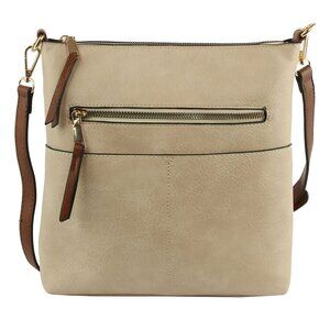 Elina Beige Front Zipper Crossbody Bag